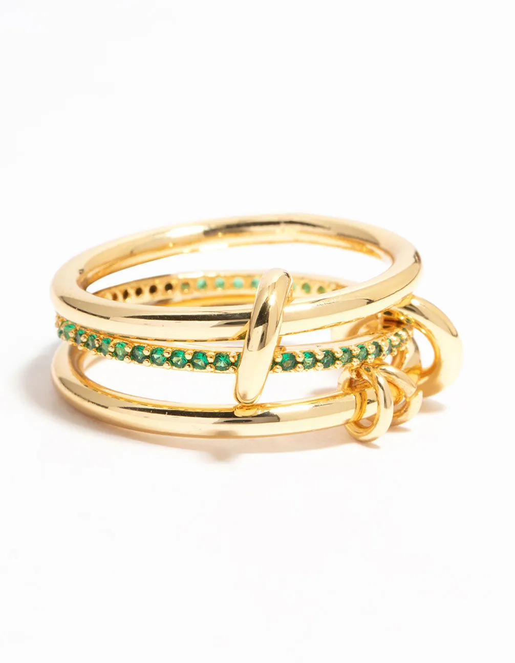 Gold Plated Connected Links & Green Diamante Ring sold by lovisa
