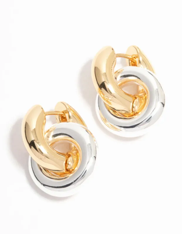 Gold & Silver Plated Double Rondell Huggie Drop Earrings sold by lovisa