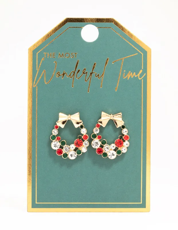 Red & Green Diamante Wreath Stud Earrings sold by lovisa