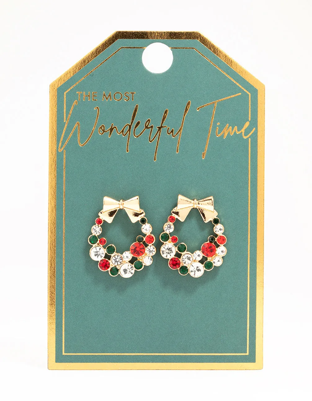 Red & Green Diamante Wreath Stud Earrings sold by lovisa