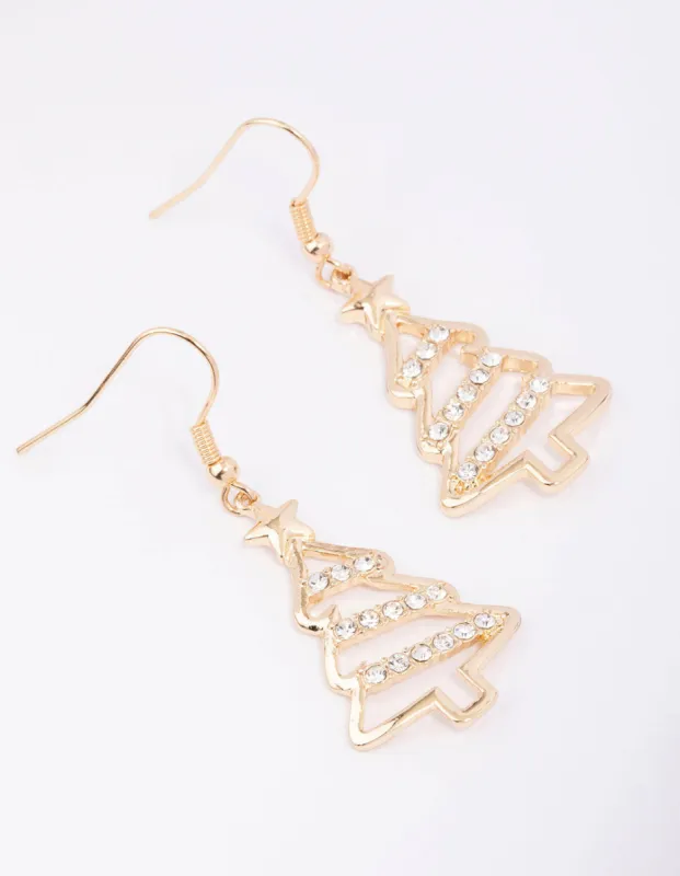 Gold Diamante Tree Drop Earrings sold by lovisa
