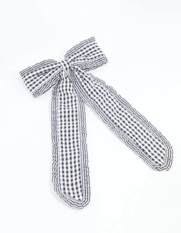 Black Gingham Fabric Frilled Bow Clip sold by lovisa