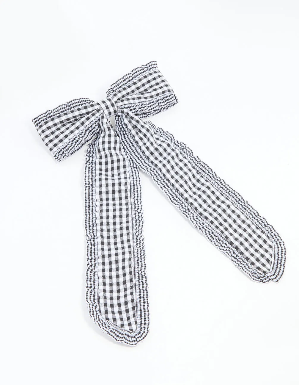 Black Gingham Fabric Frilled Bow Clip sold by lovisa