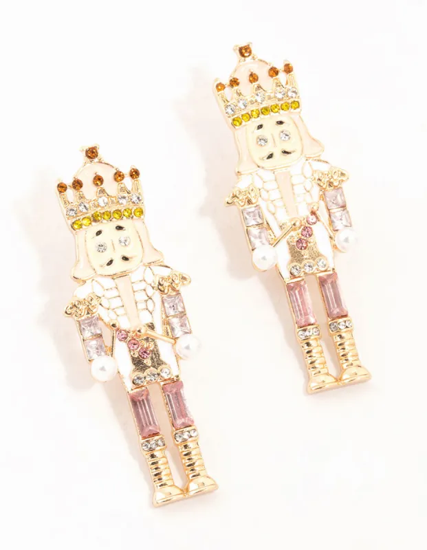 Pink & Amber Diamante Nutcracker Drop Earrings sold by lovisa