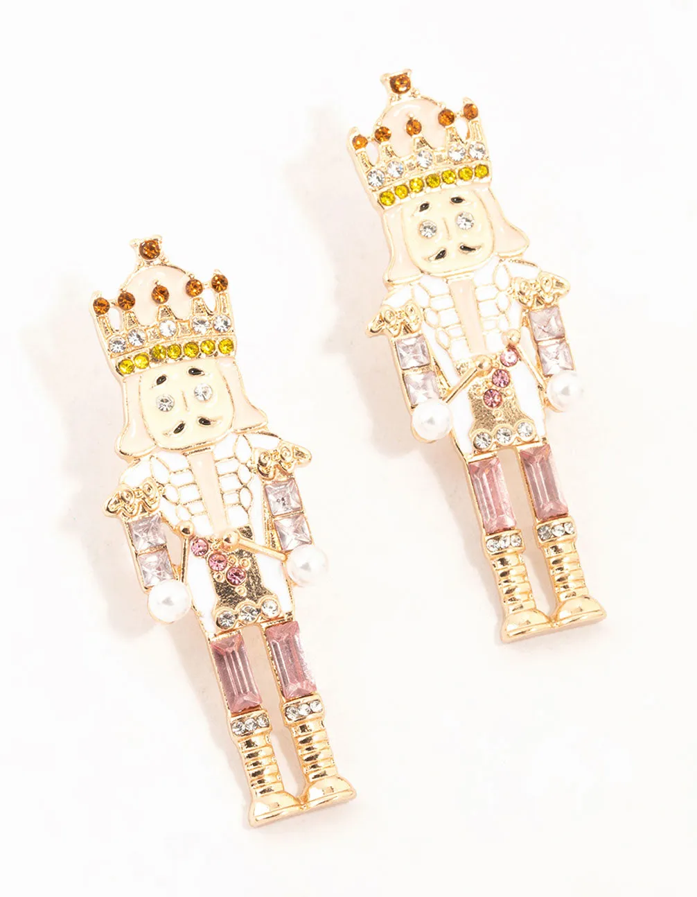 Pink & Amber Diamante Nutcracker Drop Earrings sold by lovisa