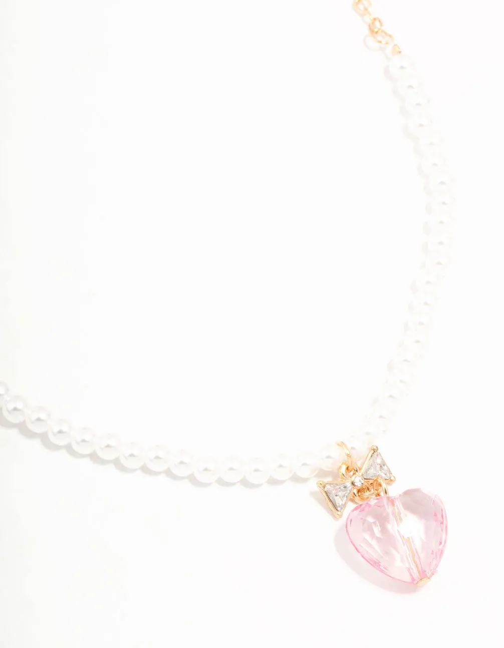 Gold Pearl & Pink Faceted Bead Heart Necklace sold by lovisa