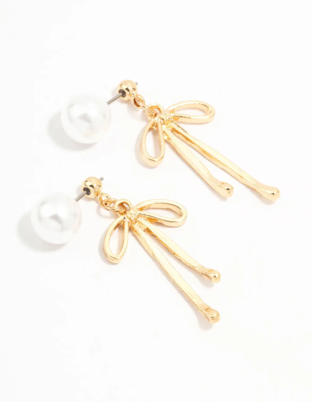 Gold Pearl & Bow Drop Earrings sold by lovisa