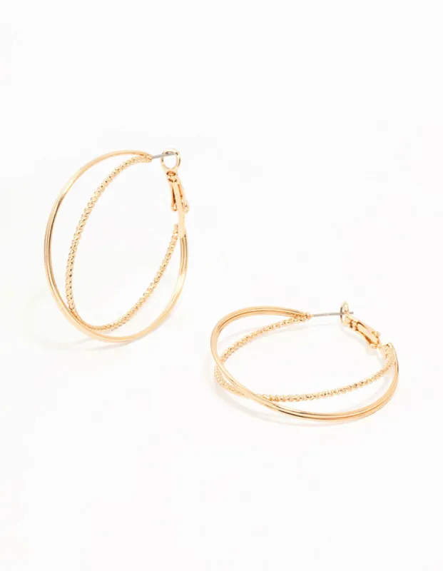 Gold Diamante Cut & Smooth Hoop Earrings sold by lovisa