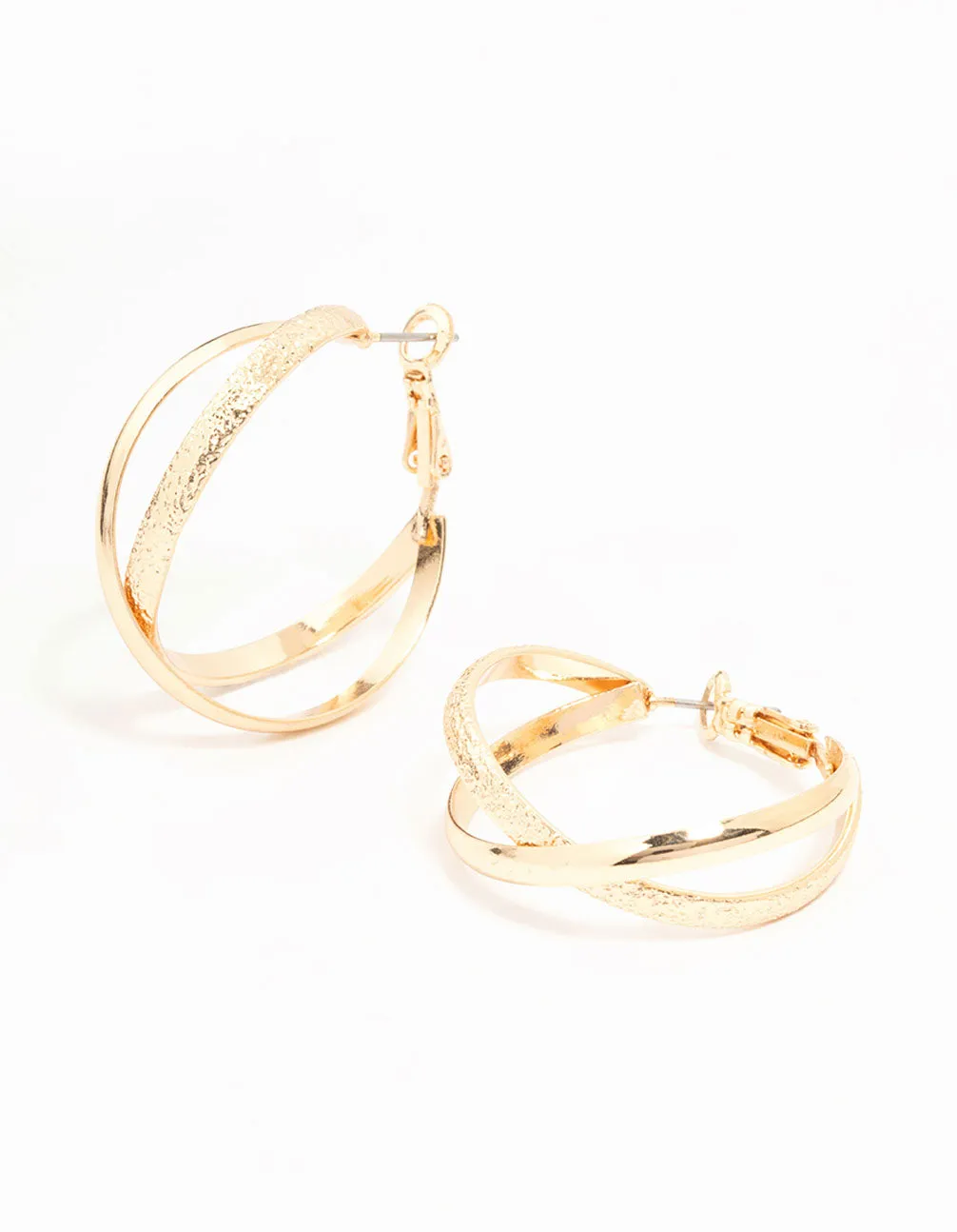 Gold Mixed Texture Crossover Hoop Earrings sold by lovisa