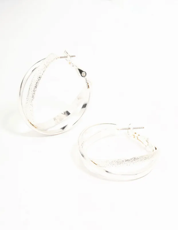 Silver Mixed Texture Crossover Hoop Earrings sold by lovisa