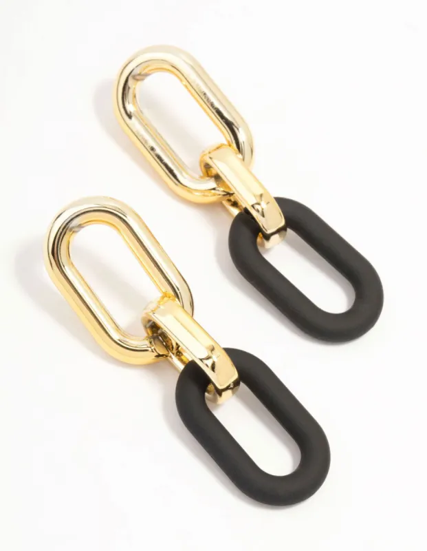 Gold & Black Chubby Link Drop Earrings sold by lovisa