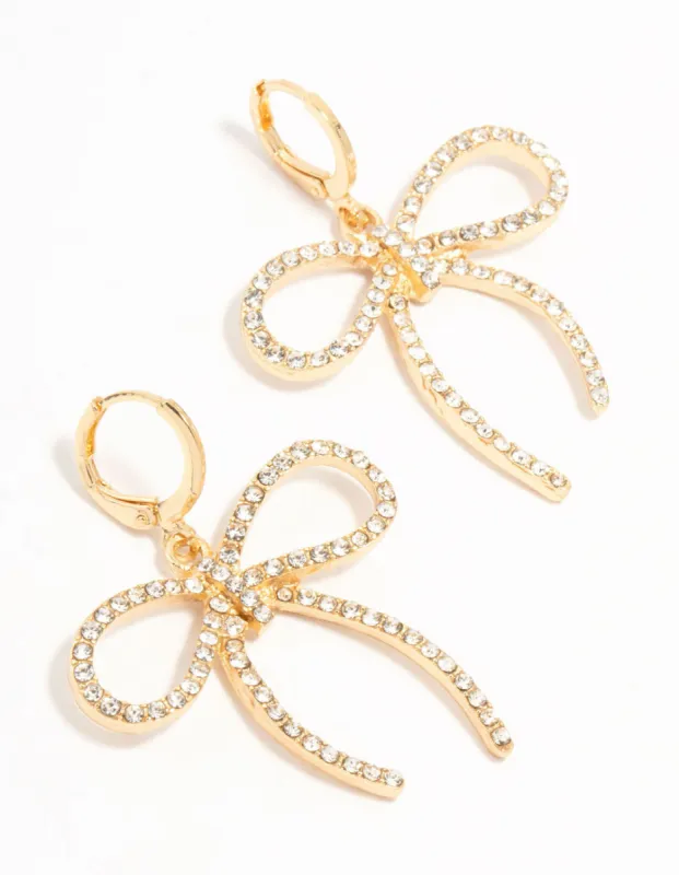 Gold Diamante Bow Clicker Drop Earrings sold by lovisa