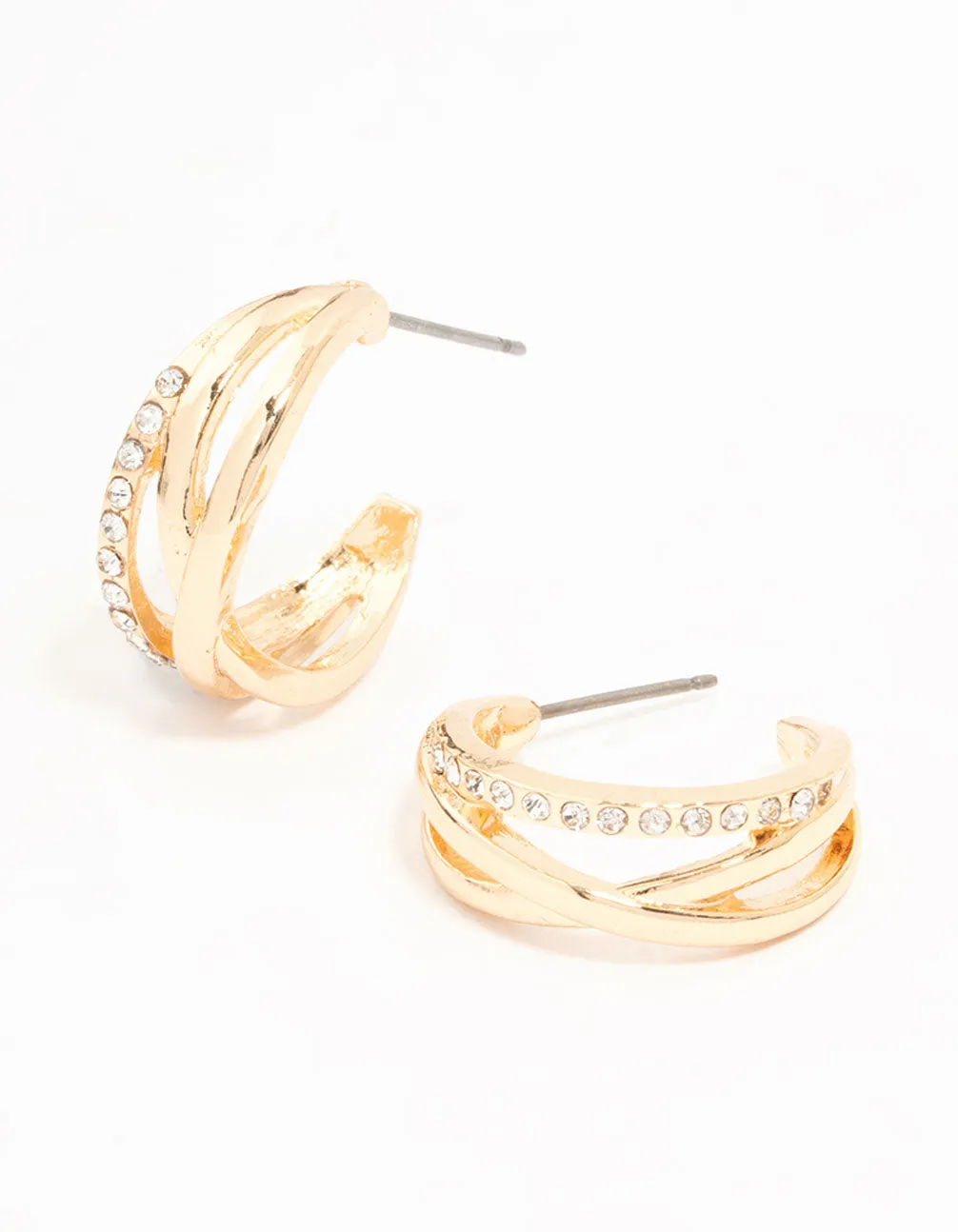 Gold Diamante Twisted Hoop Earrings sold by lovisa
