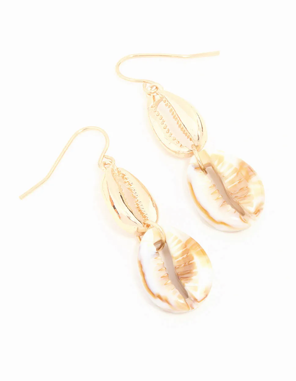Gold Double Shell Drop Earrings sold by lovisa