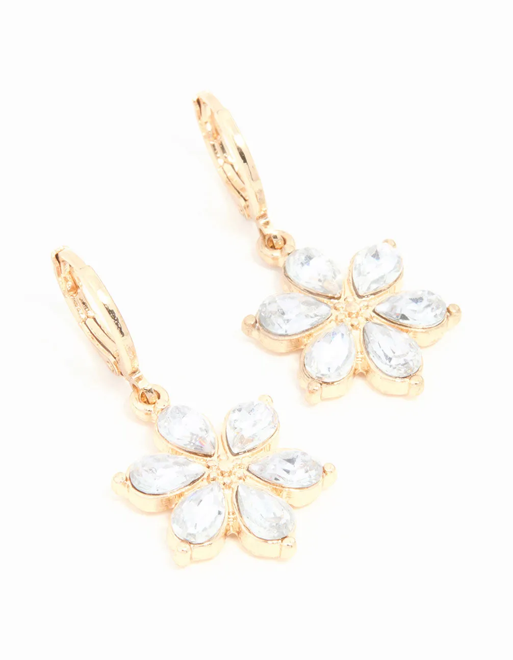Gold Diamante Flower Clicker Drop Earrings sold by lovisa