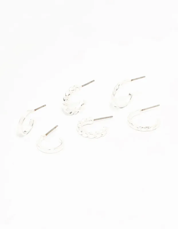 Silver Mixed Textured Huggies 3-Pack sold by lovisa