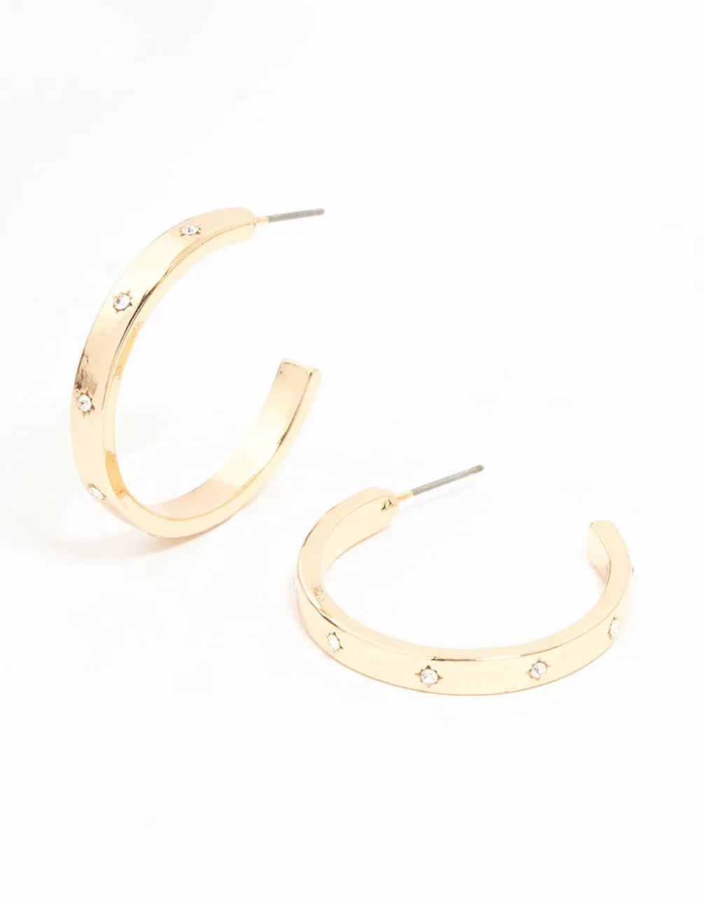 Gold Diamante Inlay Medium Hoop Earrings sold by lovisa