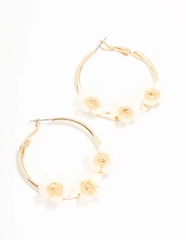 Gold Acrylic Flower Hoop Earrings sold by lovisa