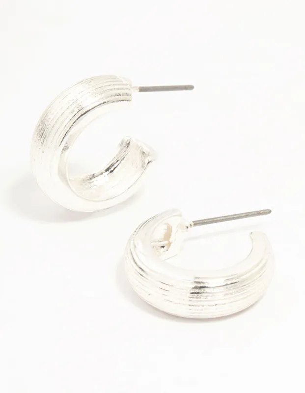 Silver Fluted Small Hoop Earrings sold by lovisa