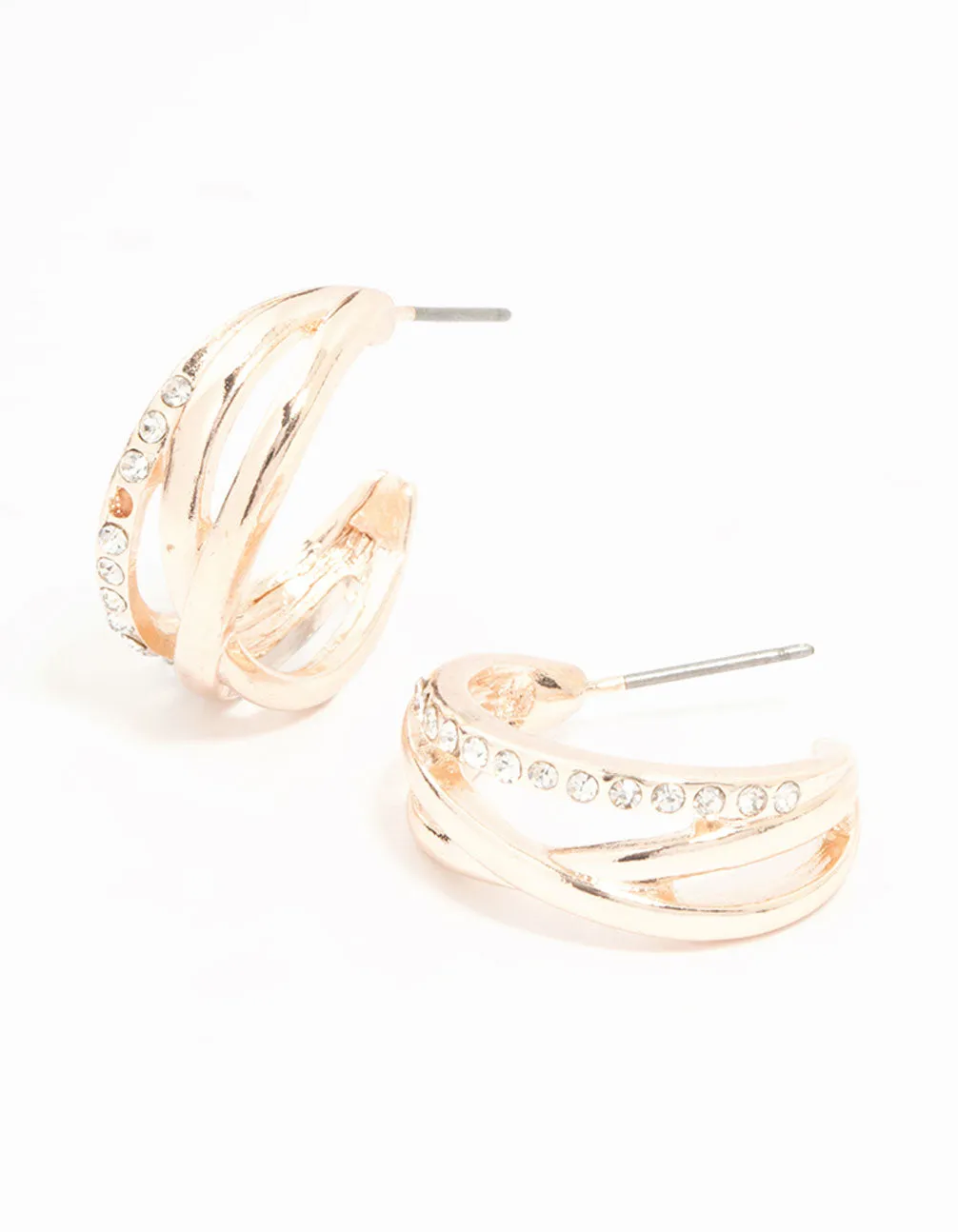 Rose Gold Diamante Twisted Hoop Earrings sold by lovisa