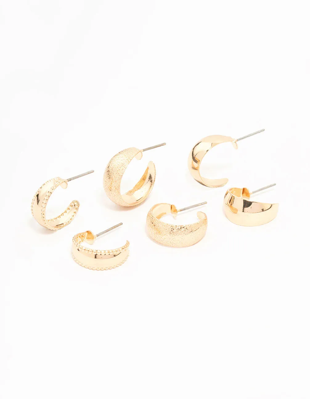 Gold Hammered & Teardrop Hoop Earrings 3-Pack sold by lovisa