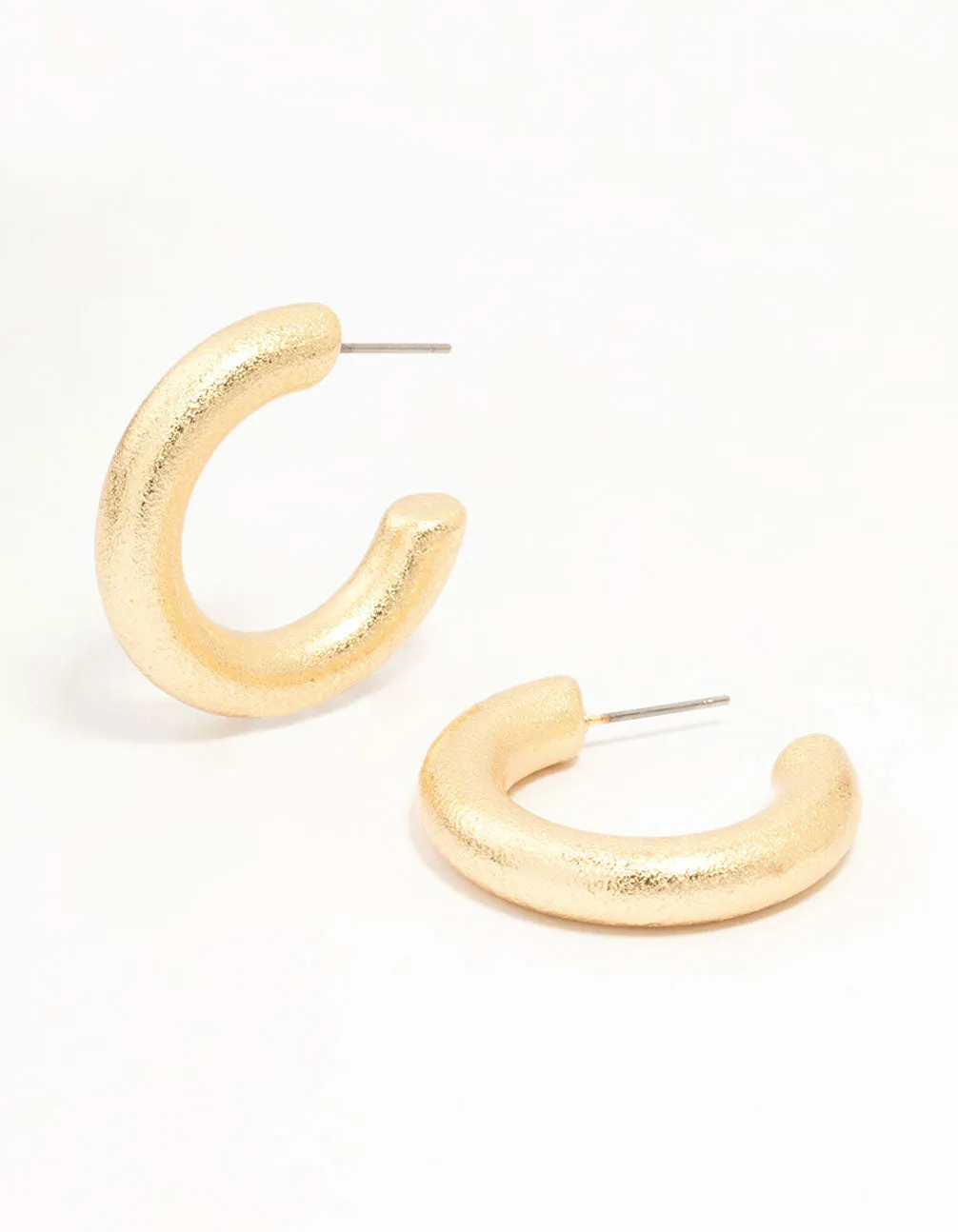 Gold Foil Textured Thick Hoop Earrings sold by lovisa