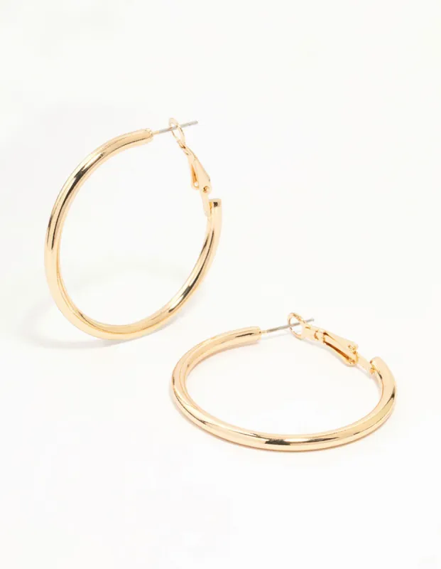 Gold Narrow Hinge Hoop Earrings sold by lovisa