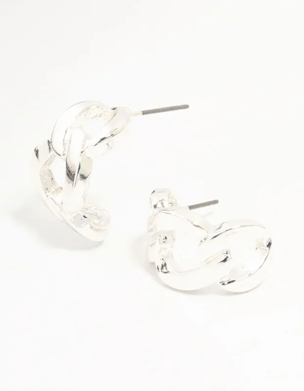 Silver Cuban Link Hoop Earrings sold by lovisa