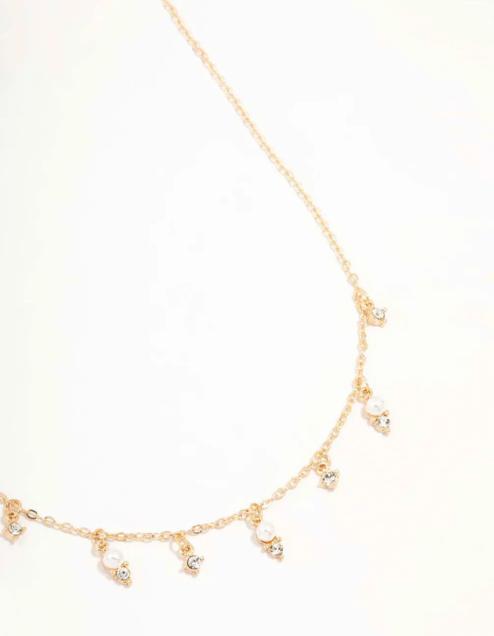 Gold Diamante & Pearl Droplet Necklace sold by lovisa