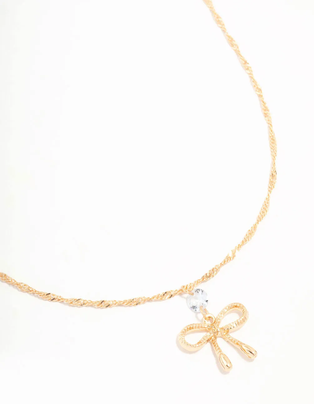 Gold Twisted Diamante Bow Chain Necklace sold by lovisa