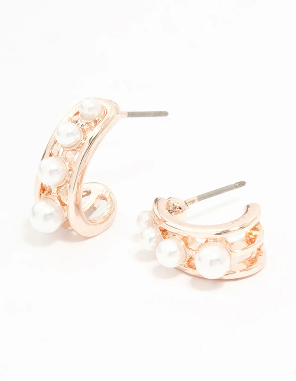 Rose Gold Pearl In Lay Huggie Earrings sold by lovisa