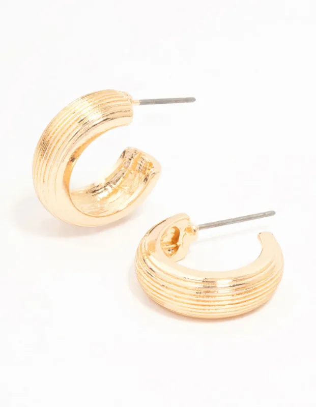 Gold Fluted Small Hoop Earrings sold by lovisa