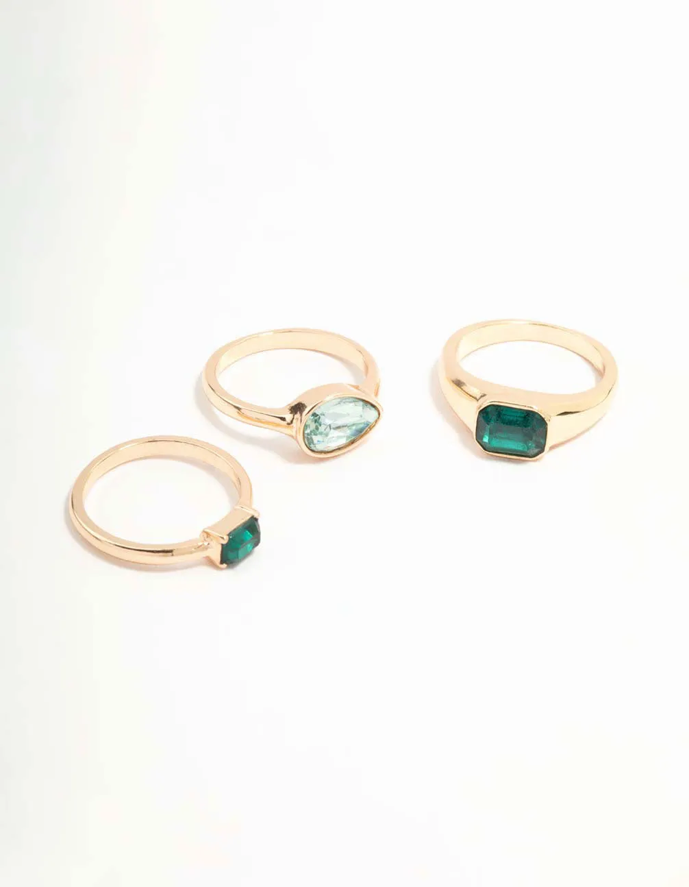 Green Diamante Gold Rings 3-Pack sold by lovisa