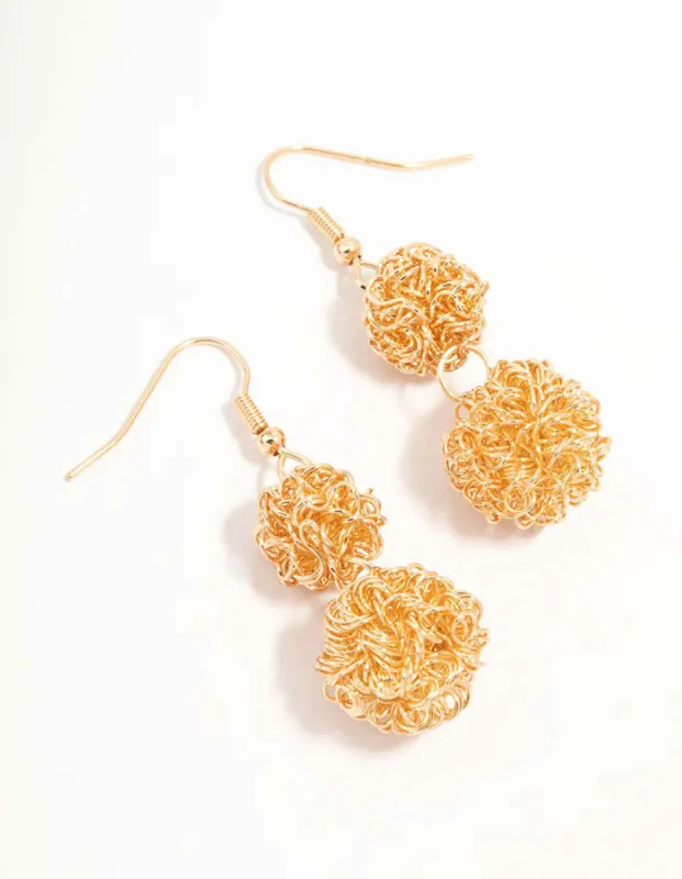 Gold Double Wire Ball Drop Earrings sold by lovisa
