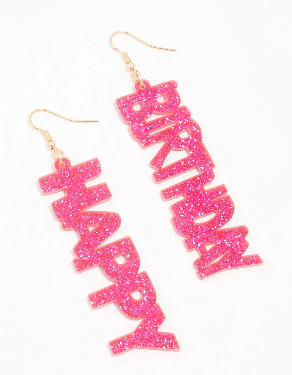 Pink Acrylic Happy Birthday Drop Earrings sold by lovisa
