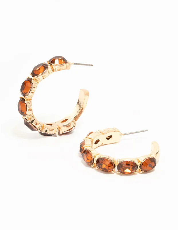 Gold Oval Amber Diamante Hoop Earrings sold by lovisa