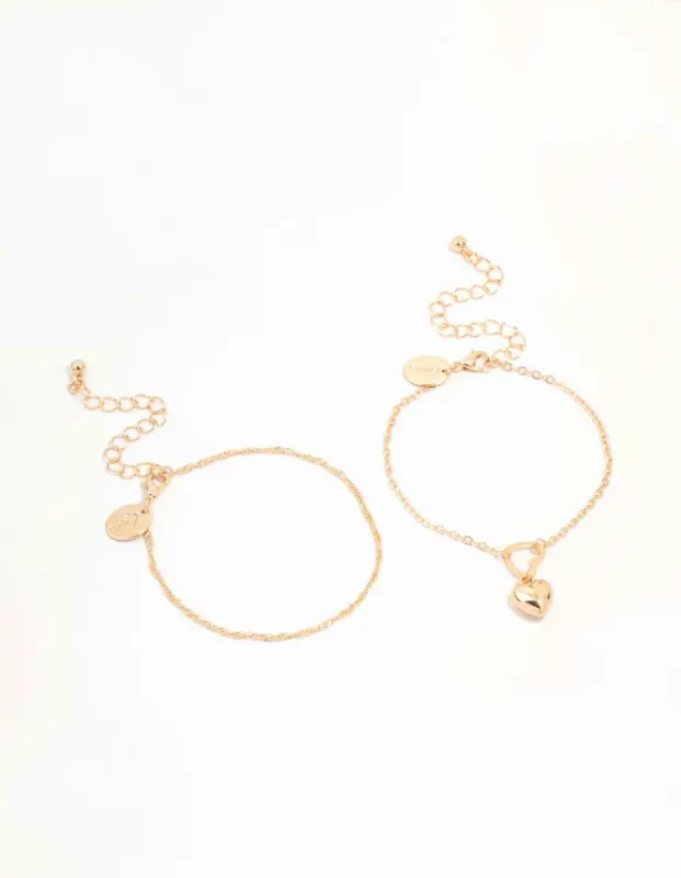 Gold Heart & Twisted Toggle Bracelets 2-Pack sold by lovisa