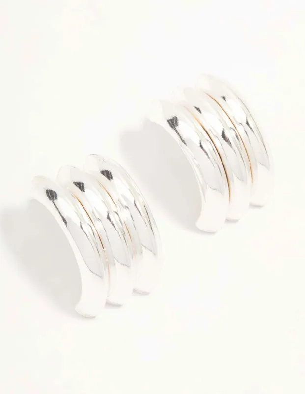 Silver Ribbed Barrel Hoop Earrings sold by lovisa