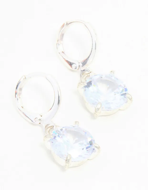 Blue Bezel Diamante Clicker Drop Silver Earrings sold by lovisa