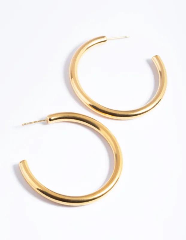 Waterproof Gold Plated Stainless Steel Chunky Medium Hoop Earrings sold by lovisa