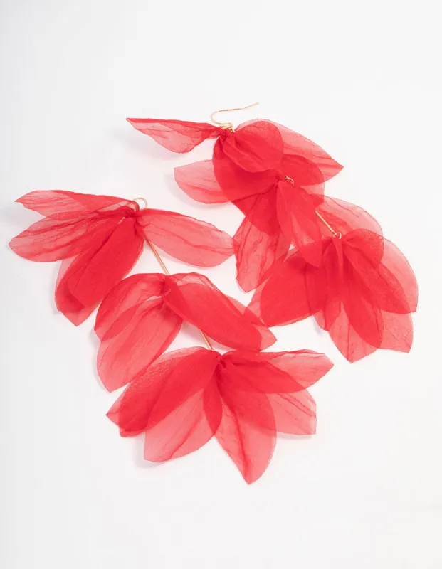 Red Chiffon Fabric Petal Leaf Drop Earrings sold by lovisa