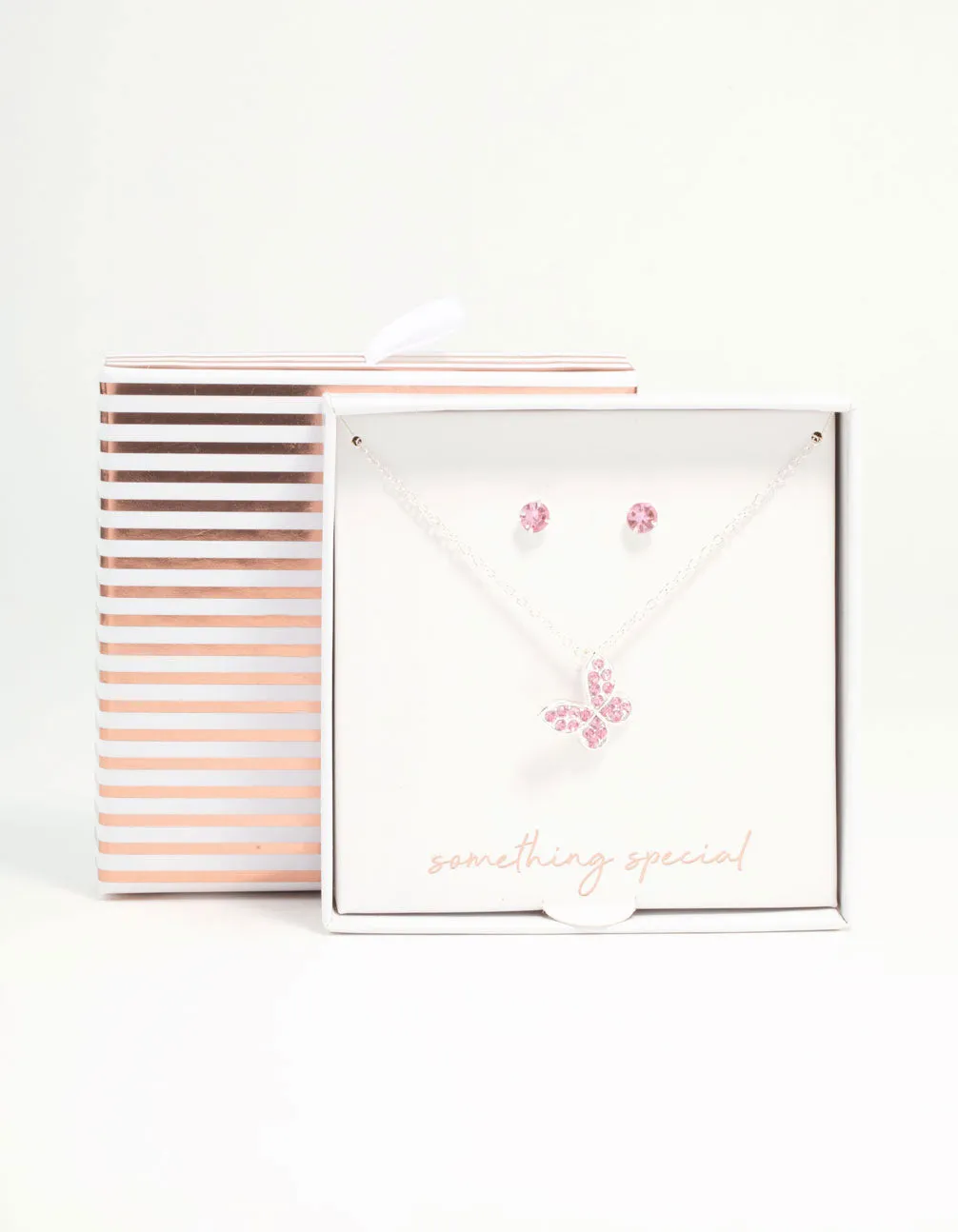 Pink Diamante Butterfly Necklace & Stud Earrings Silver Set sold by lovisa product image thumbnail 3