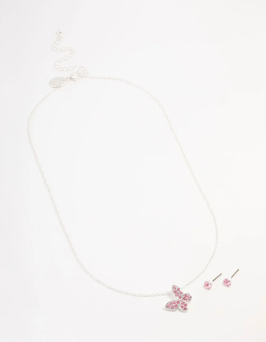 Pink Diamante Butterfly Necklace & Stud Earrings Silver Set sold by lovisa product image thumbnail 2