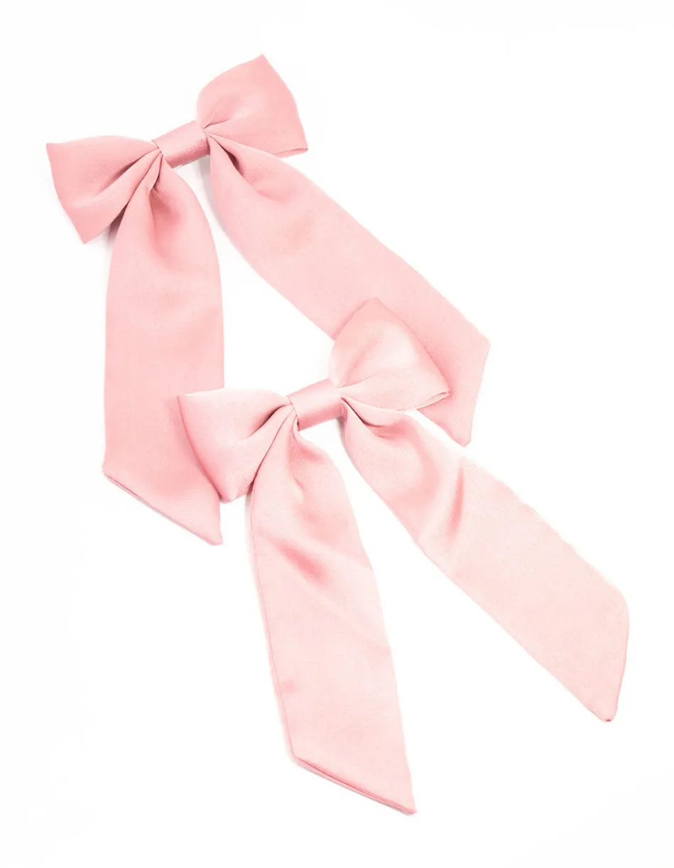 Medium Pink Satin Bow Clips 2-Pack sold by lovisa
