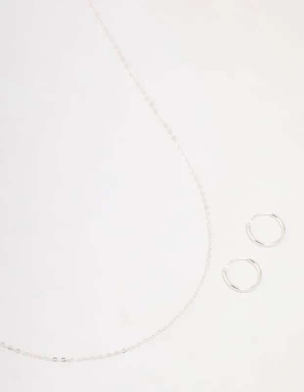 Sterling Silver Chain Necklace & Hoop Earrings Set sold by lovisa