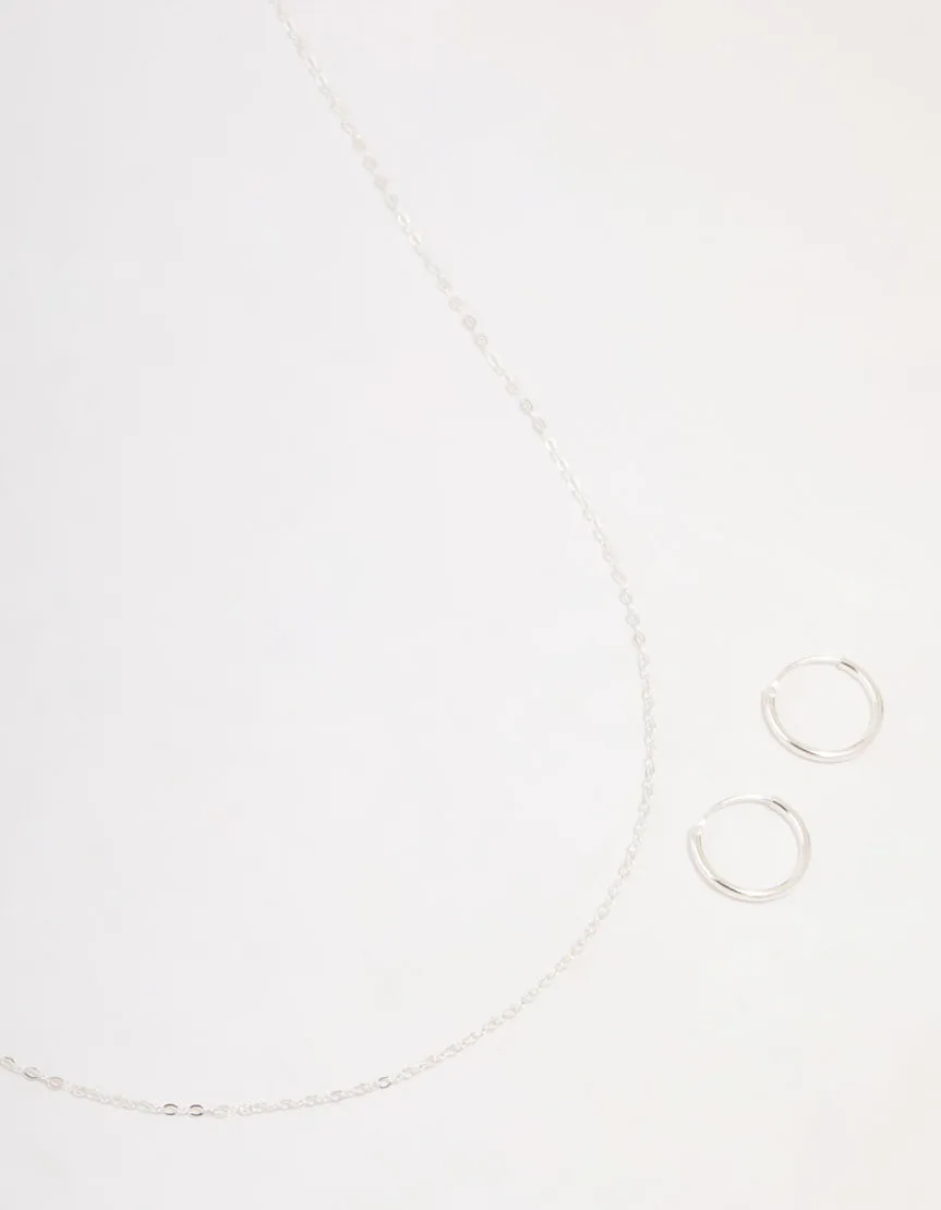 Sterling Silver Chain Necklace & Hoop Earrings Set sold by lovisa