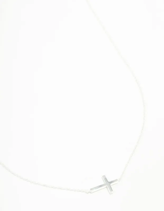 Sterling Silver Large Horizontal Cubic Zirconia Cross Necklace sold by lovisa