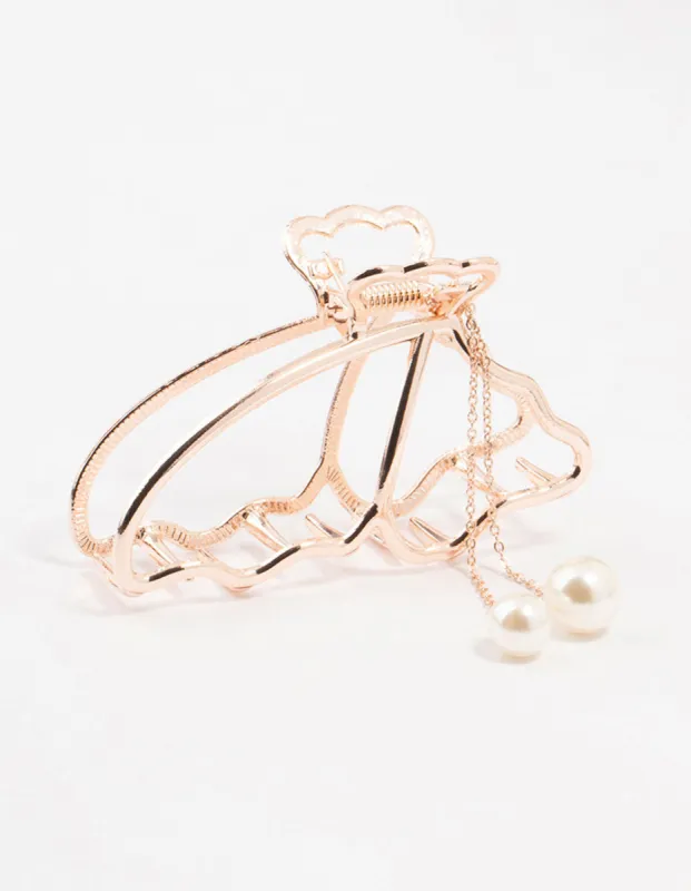 Rose Gold Butterfly & Pearl Claw Clip sold by lovisa
