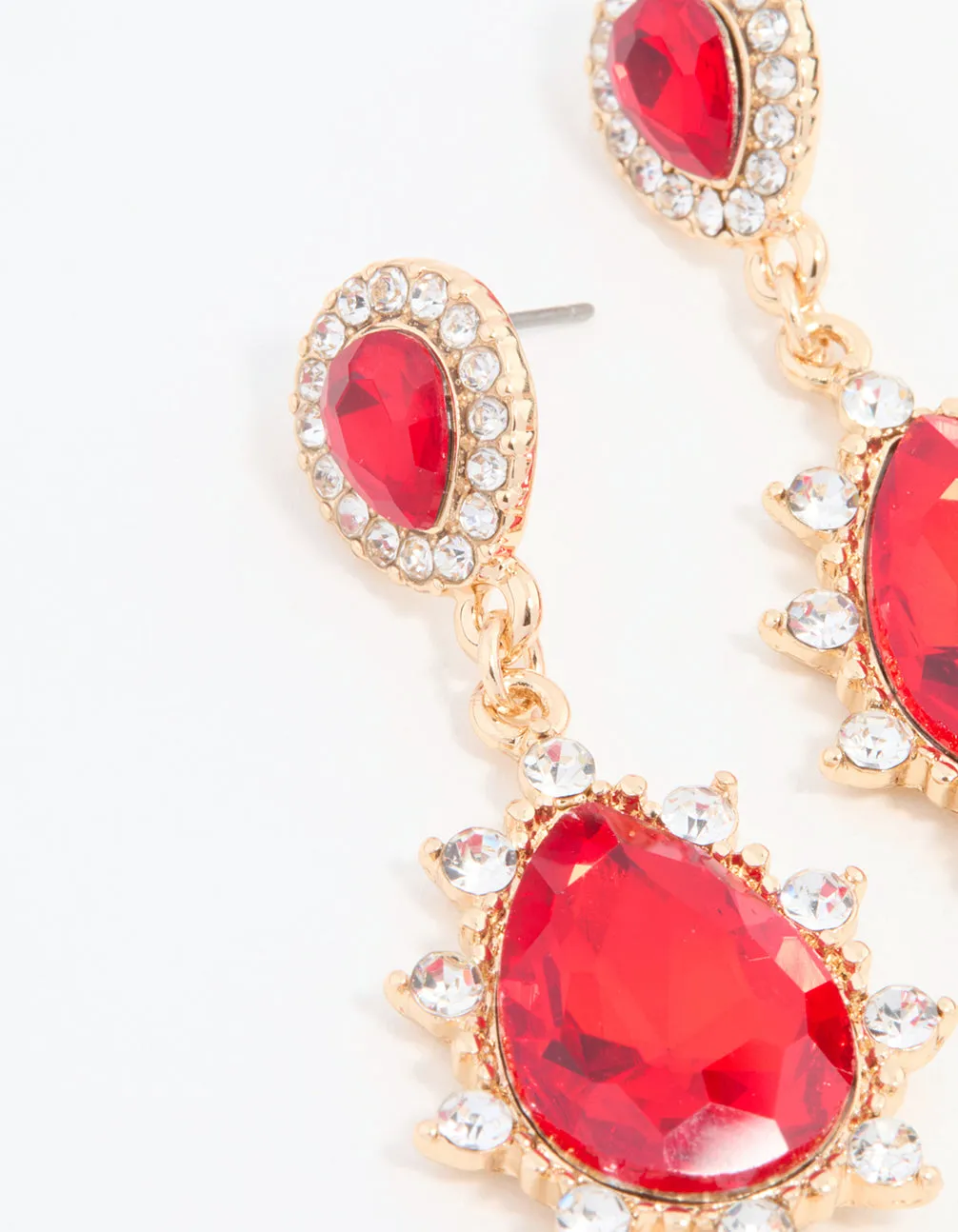 Red Diamante & Pearl Gold Drop Earrings sold by lovisa product image thumbnail 2