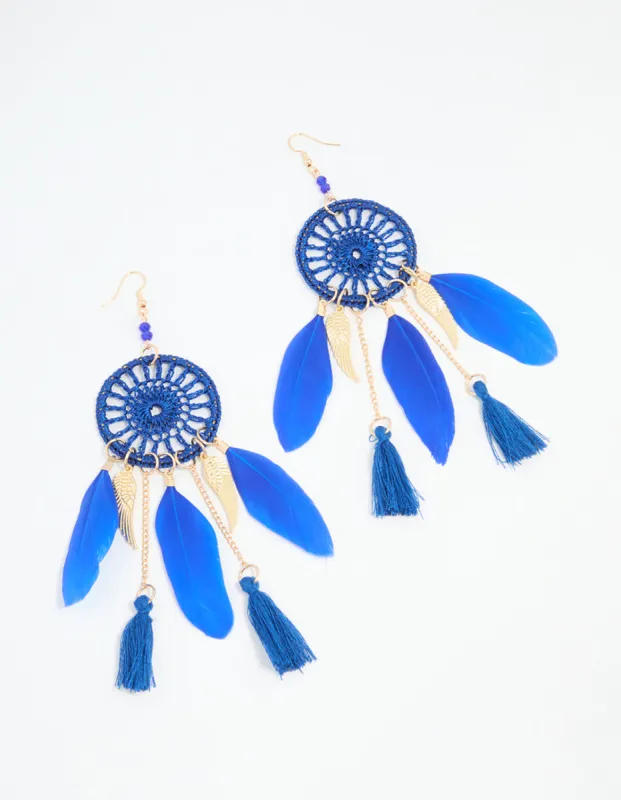 Blue Feather Dreamcatcher Drop Earrings sold by lovisa
